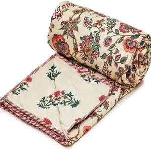 لحاف روتختی یک نفره پنبه میکروفایبر COZY FURNISH مناسب تابستان | 144x220 سانتی متر، لحاف خنک کننده 150GSM مناسب تابستان | سفید و مارون | طرح گلدار | لحاف | ایده آل برای هدیه 