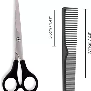 قیچی آرایشگری و شانه مو ورسیس (S-120 Comb-6924) مشکی برای اصلاح و مرتب کردن مو، ریش و سبیل (مشکی 6 اینچ) کربن آنتی استاتیک (1 قیچی و 1 شانه)
