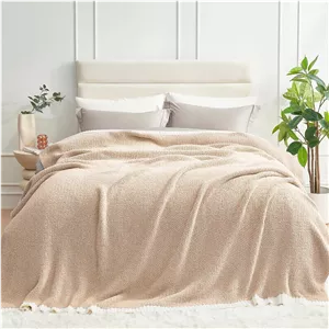 پتوی تختخواب دونفره Snuggle Sac، رنگ بژ هدر، پتوی فوق العاده نرم و گرم، پتوی بافتنی دنج و پشمی برای تخت، بژ هدر، 228x228 سانتی متر (سایز کویین)