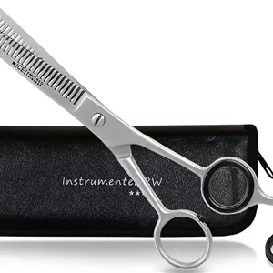 قیچی پیتاژ حرفه ای InstrumenteNrw - قیچی مدلینگ - قیچی آرایشگری - قیچی مو - دندانه دار با کیف نگهداری کاربردی (شماره 2 = 6 اینچ دندانه دار دو طرفه)