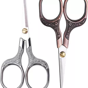 SYOSI 2 Pcs Small Vintage Precision Scissors, Multi-Purpose Beauty Grooming Kit for Hair trimming, Facial, Beard, Eyebrow, Eyelash, Sewing Scissors for Embroidery, Craft, Art Work & Everyday Use