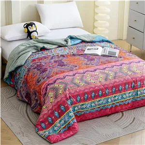 لحاف دو نفره برگشت پذیر Story@Home | طرح موتیف | لحاف میکروفایبر 240 GSM | 225 x 235 سانتی متر، بنفش و نارنجی | لحاف روتختی دو نفره - لحاف خنک 