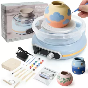 چرخ سفالگری MZOKUU برای کودکان و مبتدیان، چرخ سفالگری ارتقا یافته 4.7 اینچی و سرعت قابل تنظیم، چرخش دو طرفه، کیت ساخت سرامیک چرخ سفالگری مینی با ابزارهای مجسمه‌سازی، ایده‌آل برای DIY خانگی