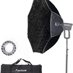 نرم باکس اکتاگونال Aputure Light OctaDome 120، سافت باکس چتری 120 سانتی متری با گرید لانه زنبوری برای فلاش اسپیدلایت با مانت بوئنز به همراه کیف حمل، مناسب برای عکاسی پرتره یا محصول