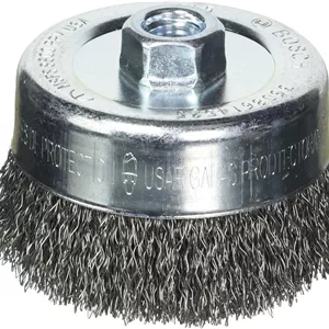 برس کاسه ای سیمی فولادی کربنی بوش WB525 با قطر 4 اینچ، دارای آربور رزوه ای 5/8 اینچ در 11