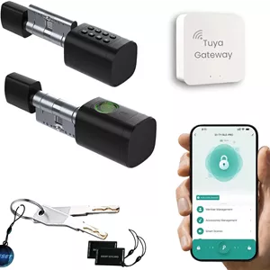قفل درب هوشمند Altix CL1X با برنامه Tuya و WiFi Gateway - اثر انگشت، رمز عبور، RFID و دسترسی کلید - باز کردن قفل از راه دور - استفاده و نصب آسان (مشکی مات، Tuya با Gateway)