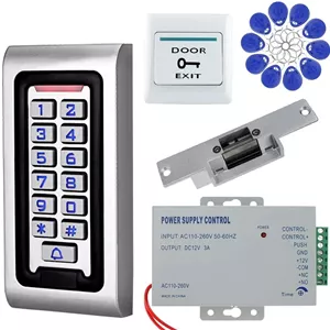 کیت سیستم کنترل دسترسی درب NN99 RFID شامل صفحه کلید ضد آب IP65 به همراه قفل زبانه برقیمنبع تغذیه DC12V 3A10 عدد جاسوئیچی