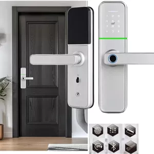 قفل درب هوشمند الکترونیکی Robustline با درگاه WIFI داخلی و 5 عملکرد - اثر انگشت، رمز عبور، برنامه تلفن همراه، کارت IC هوشمند، کلید فلزی (RBSL5110S)