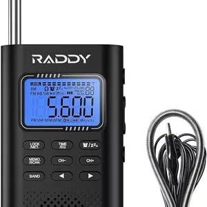 رادیو دیجیتال قابل حمل Raddy - AM/FM/SW/VHF/WB با اتصال BT، هشدار NOAA، رادیو جیبی قابل شارژ با آنتن سیمی 9.85 فوتی
