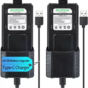 باتری BAOFENG UV-5R با ظرفیت 3800mAh و شارژ USB-C، باتری توسعه یافته برای رادیوهای سری UV5R BF-8HP UV-5R، باتری با ظرفیت بالا به همراه کابل شارژ Type-C (2 عدد)