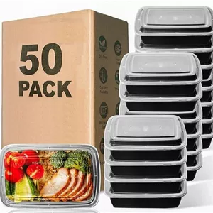 بسته 50 عددی ظرف غذای مستطیلی یکبار مصرف با درب، ظرف آماده سازی غذا قابل استفاده مجدد بدون BPA - ظرف های دربسته آماده سازی غذا قابل استفاده در مایکروویو و فریزر