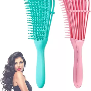 برس های باز کننده گره مو SYOSI، بسته 2 عددی، مناسب برای موهای بافت دار 3A تا 4C، ایده آل برای موهای مجعد، موج دار، فر، سیم تلفنی، خیس، خشک، ضخیم و بلند، حذف آسان گره، تمیز کردن آسان (صورتی، سبز)