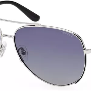 عینک آفتابی زنانه GUESS مدل POLARIZED PILOT FULL RIM، نقره‌ای، سایز 62