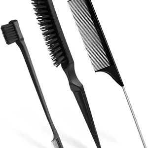 ست شانه حالت دهنده مو Slick، 3 تکه، شامل برس مویی پلاستیکی Slick، شانه دم موشی و برس دو طرفه برای مرتب کردن موها و حالت دادن به موهای وز (مشکی)