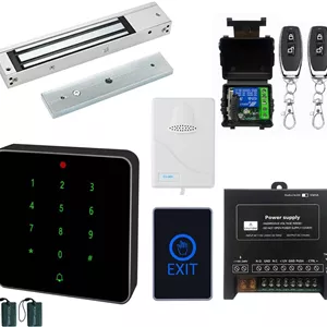 سیستم کنترل دسترسی درب ضد آب NFC RFID صفحه کلید قفل درب مغناطیسی برقی 600 پوندی به همراه دکمه خروج لمسی، زنگ درب و کنترل از راه دور