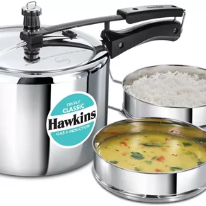Hawkins Classic 5 Litre Tri-Ply Pressure Cooker with Separator, Triply Stainless Steel Inner Lid Cooker, Silver (SSTCL51)