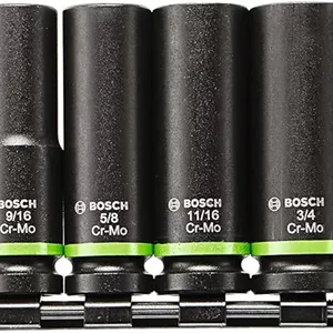 مجموعه 10 عددی بکس ضربه ای عمیق 1/2 اینچی بوش مدل ITDSO12V10 به همراه آداپتور هگز 1/4 اینچی به بکس 1/2 اینچی، مشکی