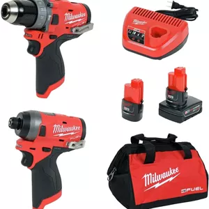 دریل چکشی Milwaukee 2598-22/M12 - 1/2 اینچ به همراه دریل ضربه ای - 1/4 اینچ (2 قطعه)