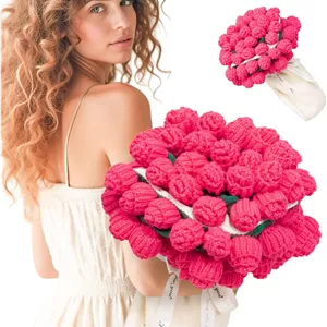 LOKOZ Crochet Flowers Rose Bouquet Blanket - Birthday Gifts for Women Mom Sister Wife, Flower Blanket Bouquet Romantic for Birthday Wedding Home Decor 31 Inches