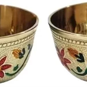کاسه برنجی هنر مدرن هندی Peetal سنگین میناکاری شده با طرح گل، کاسه دسر برای شیرینی، کاتوری برای پوجا، کاتوری برای شام (150 میلی لیتر)