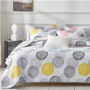 ست لحاف سه تکه برگشت پذیر Uozzi Bedding سایز کوئین 90x90، میکروفیبر نرم، سبک وزن، رو تختی، ست لحاف تابستانی، روکش تخت، پتوی مناسب تمام فصول، خال های رنگارنگ (1 لحاف2 روبالشی) 