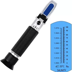رفراکتومتر شوری آب، هیدرومتر با مقیاس دوگانه: وزن مخصوص 1.000-1.070 و PPT 0-100 (1‰ = 1ppt = 1000 ppm)، تستر آب دریا دستی برای آکواریوم، نگهداری ماهی های دریایی، تانک استخر