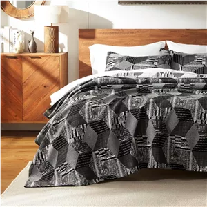 ست لحاف سه تکه طرح ژاکارد فوق العاده نرم و سبک SLEEP ZONE مناسب تمام فصول، سایز دو نفره/کویین، طرح هندسی، مشکی، ابعاد 228x152 سانتی متر 