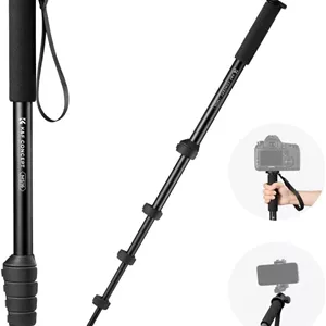 تک پایه دوربین و عصای پیاده روی و سلفی K&F Concept 160cm | 5 بخش، پیچ های نصب برگشت پذیر 1/4 و 3/8 اینچ | دسته فوم، آلومینیوم و ABS | تاشو 43 سانتی متر، وزن 330 گرم، تحمل وزن 10 کیلوگرم - KF09.138