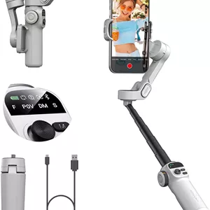 لرزشگیر گیمبال AOCHUAN Smart X2 برای آیفون، دارای میله تلسکوپی داخلی 20 سانتی‌متری، گیمبال تثبیت کننده 3 محوره تلفن همراه، گیمبال تاشو با قابلیت ردیابی تلفن همراه و نمایشگر OLED، مناسب برای ضبط ویدیو، سفید 