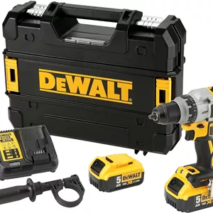 دریل پیچ گوشتی شارژی 3 سرعته DeWalt، 18 ولت، گیربکس تمام فلزی، گشتاور 11 مرحله ای، چراغ LED، شامل 2 عدد باتری لیتیوم یون XR (5.0 آمپر ساعت)، شارژر سریع سیستم، جعبه TSTAK و لوازم جانبی DCD991P2