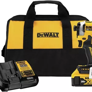 دریل پیچ گوشتی ضربه ای شارژی 20 ولت Dewalt DCF850P1 ATOMIC، براشلس، لیتیوم-یون، 1/4 اینچ، 3 سرعته (5 آمپر ساعت)