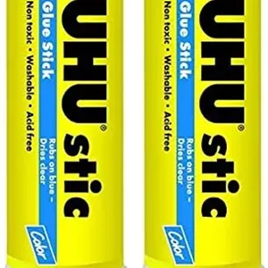 چسب ماتیکی رنگی UHU، 40 گرم، آبی، هنگام استفاده آبی است و پس از خشک شدن شفاف می شود، قابل شستشو، بدون حلال، دارای درپوش پیچی، بسته 2 عددی 99653