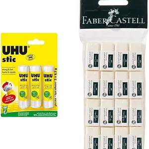 چسب ماتیکی بدون حلال اوهو 8.2 گرمی 3 عددی، شفاف، چسب ماتیکی اثبات شده - به طور قوی، سریع و دائمی می چسباند، بدون حلال، 041275 و پاک کن بدون پی وی سی کوچک بسته پلی اتیلن 16 عددی