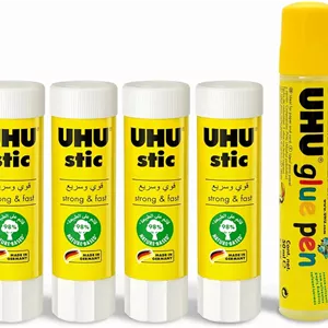 چسب ماتیکی 21 گرمی UHU بسته 5 عددیقلم چسب UHU 50 میلی لیتری بسته 1 عددی، چسب های ماتیکی و قلم چسب مایع قوی، سریع و پایدار
