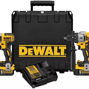 ست دریل چکشی و ایمپکت درایور 20 ولت مکس DEWALT، کیت ترکیبی ابزار برقی بی سیم با 2 باتری و شارژر (DCK299P2)