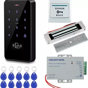 کیت سیستم کنترل دسترسی درب ضد آب HFeng IP68، صفحه کلید کنترل دسترسی RFID، پنل لمسیقفل مغناطیسی برقی 180 کیلوگرمیمنبع تغذیه10 عدد جاسوئیچی