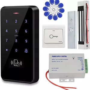 کیت سیستم کنترل دسترسی درب کارتی RFID ضد آب KDL IP68، صفحه کلید مناسب استفاده در فضای باز، ترانسفورماتور منبع تغذیه DC12V، قفل مغناطیسی با نیروی نگهداری 180 کیلوگرم / 350 پوند به همراه دکمه خروج، جاسوئیچی و کارت های 125 کیلوهرتز