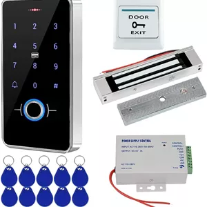 کیت سیستم کنترل دسترسی درب FST، ضد آب IP68، صفحه کلید اثر انگشتی RFIDقفل مغناطیسی برقی 180 کیلوگرمی10 عدد جاسوئیچی، مناسب فضای باز و منزل