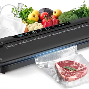 دستگاه وکیوم سیلر برای نگهداری مواد غذایی، دستگاه سیلر 6 در 1 برای نگهداری تازه، دستگاه وکیوم سیلر جمع و جور 75kpa با تیغه کشویی خارجی، تایمر شمارش معکوس دیجیتال مشکی