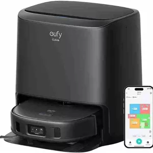 جاروبرقی رباتیک Eufy Clean X9 Pro با تمیز کردن فشاری تطبیقی MopMaster™، 2 پد چرخشی، تشخیص فرش با قابلیت بلند کردن خودکار پدها تا 12 میلی‌متر، ایستگاه خود تمیز شونده، قدرت مکش 5500 پاسکال، اجتناب از موانع با هوش مصنوعی 