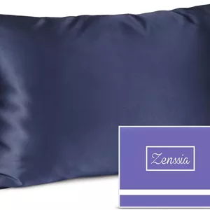 روبالشتی ابریشم خالص زنسیا، 100% ابریشم توت، 40 در 60 سانتی متر، مناسب برای مو و پوست، دارای زیپ مخفی، فوق العاده نرم و تنفس پذیر، یک عدد، آبی تیره