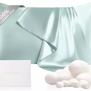 روبالشتی ابریشم خالص توت THXSILK، مناسب برای سلامت مو و پوست، 22 Momme نرم و لطیف با زیپ مخفی، هر دو طرف ابریشم درجه ممتاز 6A ، 1 عدد (استاندارد 50x66 سانتی متر، آبی روشن)
