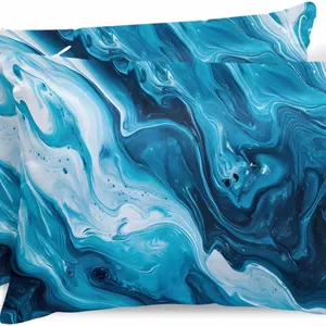 روبالشتی ساتن طرح موج اقیانوس آبی برای مو و پوست، طرح سنگ مرمر آبی قدیمی، بسته 2 عددی با زیپ، بسیار نرم و خنک شبیه روکش های ابریشمی، سایز 50x75 سانتی متر