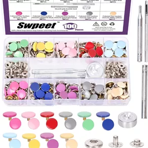 مجموعه 100 عددی دکمه های فشاری فلزی Swpeet در 10 رنگ مختلف، سایز 1.25 سانتی متر (1/2 اینچ) به همراه کیت ابزار 4 عددی برای نصب، مناسب برای لباس، چرم، کاپشن، شلوار جین، کیف و دستبند