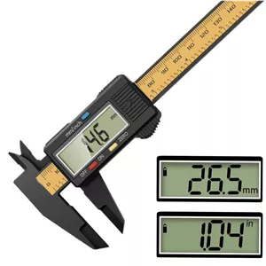 کولیس دیجیتال ساده ETSG - طراحی تمام پلاستیک فیبر کربنی، محدوده اندازه گیری 0-150 میلی متر، دقت 0.01 میلی متر، صفحه نمایش HD، سوئیچینگ متریک/اینچی، مناسب برای اندازه گیری خانگی/جواهرات/فرهنگی