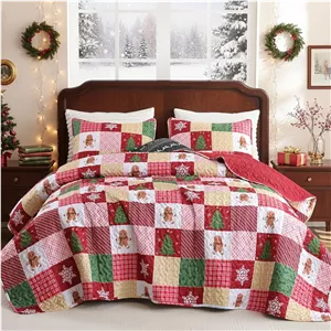 لحاف روتختی دونفره مدل Christmas طرح گلدوزی سایز Queen 