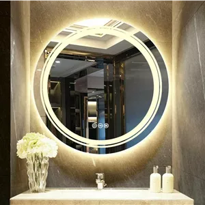 آینه شیشه ای ال ای دی MIRROR WORLD با حسگر لمسی برای حمام/3 رنگ (نور سفید، نور طبیعی، نور گرم)/آینه دیواری شیک برای اتاق نشیمن/اتاق خواب/اتاق رختکن و شکل گرد - 15x15