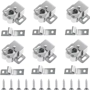 گیره درب کابینت 6 عددی، سخت افزار قفل غلتکی قوی، قفل درب غلتکی دوتایی با پیچ، برای کابینت آشپزخانه، کمد لباس، مبلمان منزل (نقره ای)