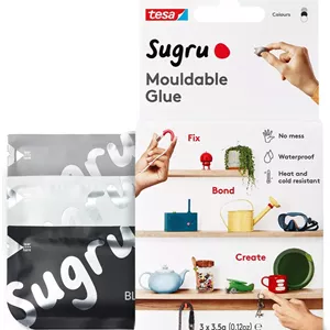 چسب همه کاره Sugru توسط Tesa - چسب صنایع دستی قالب گیری شونده برای داخل و خارج از منزل - چسب برای تعمیر، اتصال و شخصی سازی خلاقانه - بسته 3 عددی - مشکی، سفید و خاکستری (3.5 گرم در هر کدام)