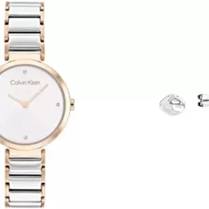 ساعت مچی زنانه کلوین کلاین مدل Minimalistic T Bar 28Mm با صفحه نقره ای سفید و بند استیل دو رنگگوشواره میخی زنانه کلوین کلاین مدل Molten Pebble